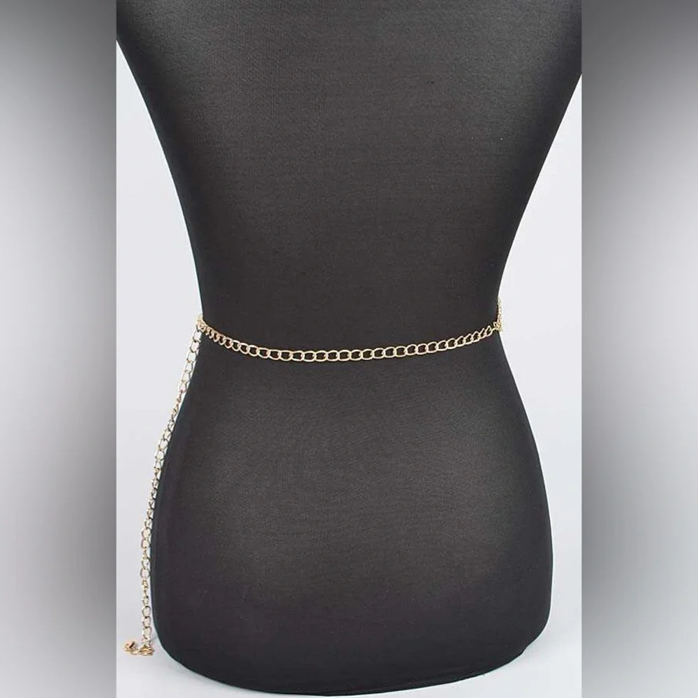 Gold Rhinestone Chain Statement Belt - Picture 3 of 4